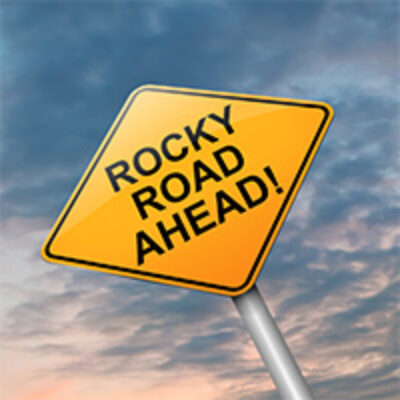 Rocky rock ahead signage